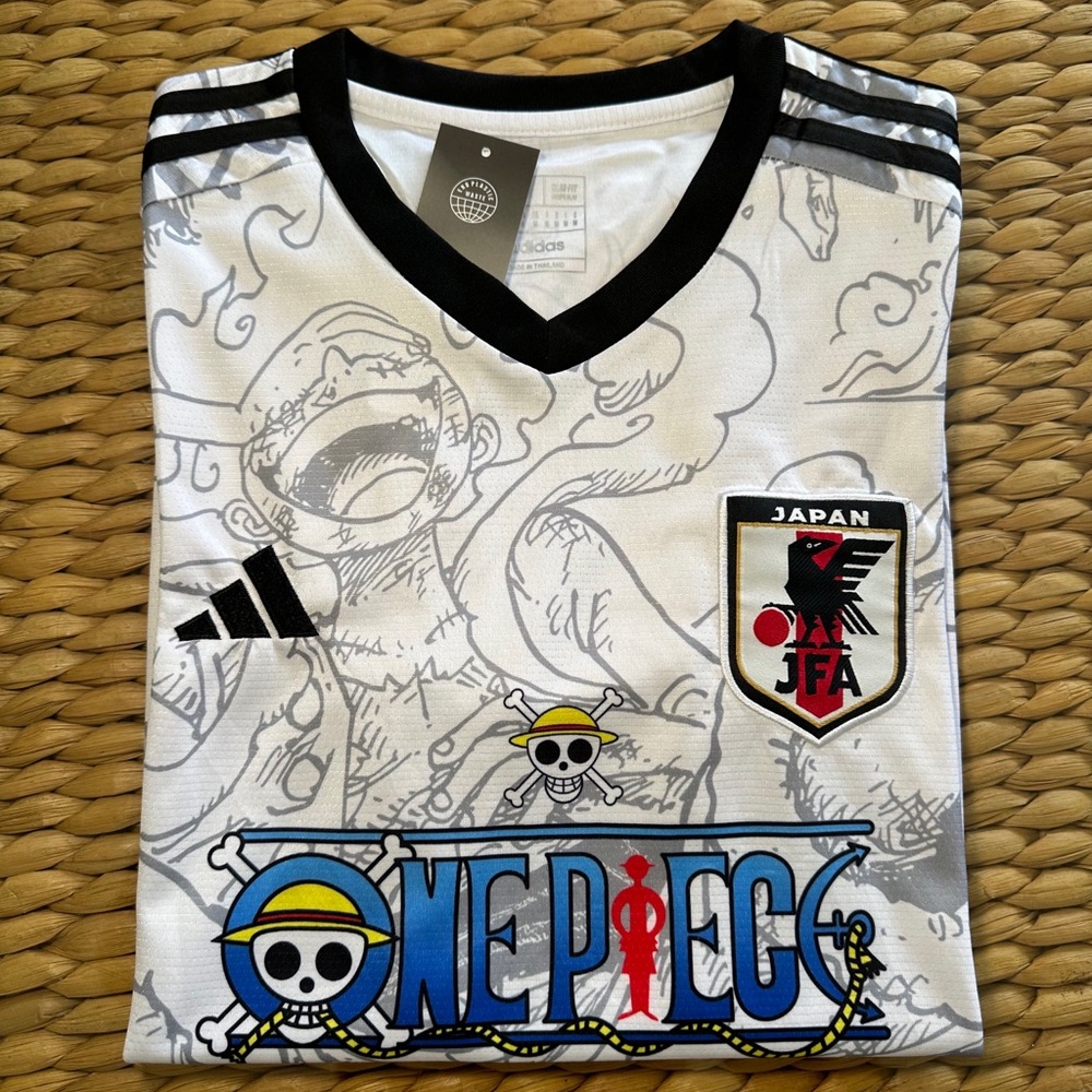One Piece X Japan Special Edition Gear 5 Luffy JFA Soccer Jersey. Black & White